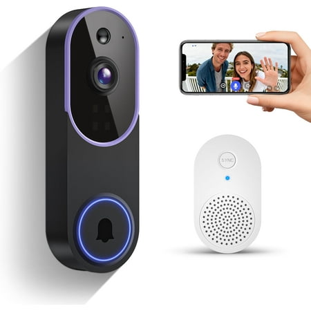 Smart 1080p Video Doorbell Camera with Receiver, Live View, AI Human Detection, 2-Way Audio, Night Vision, Cloud Storage (Sold Separately), 2.4G WiFi, Hidden Security