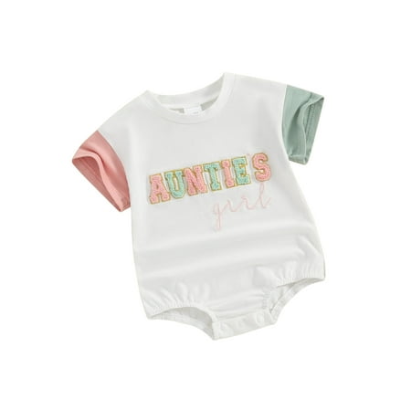 

ESASSALY Baby Romper Short Sleeve Crew Neck Embroidery Letters Summer Bodysuit