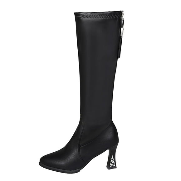 PEASKJP Women's Tall Boots Knee High Riding Combat Comfortable Gothic Motorcycle Boots for Women with Zipper Chunky Heel, Black 40