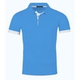 thumbnail image 4 of Qwertyu Men's Casual Polo Shirts Short Sleeve Button Classic T-Shirts Cotton Slim Fit Tees Lightweight Golf Tops Blue L, 4 of 5