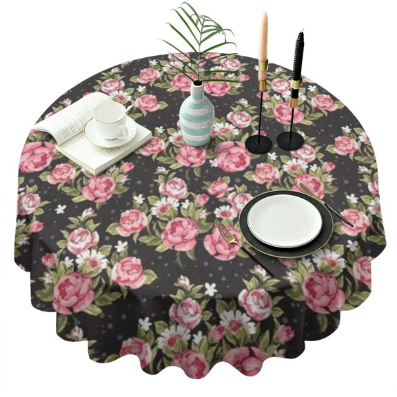 Pioneer Flower Floral Print Pattern Round Tablecloth 60"x60",Wrinkle Wipeable Table Cloth for Kitchen Dining Room Picnic Patio Party