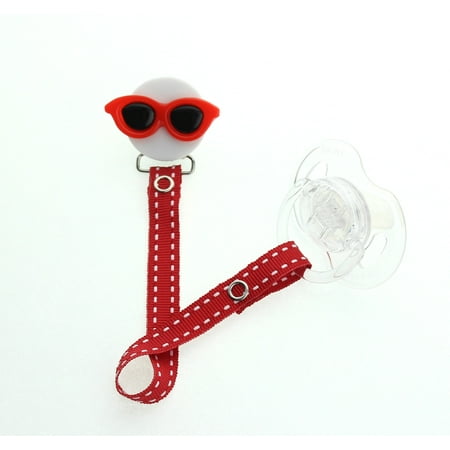 Sunglasses Pacifier Clip with Matching Ribbon