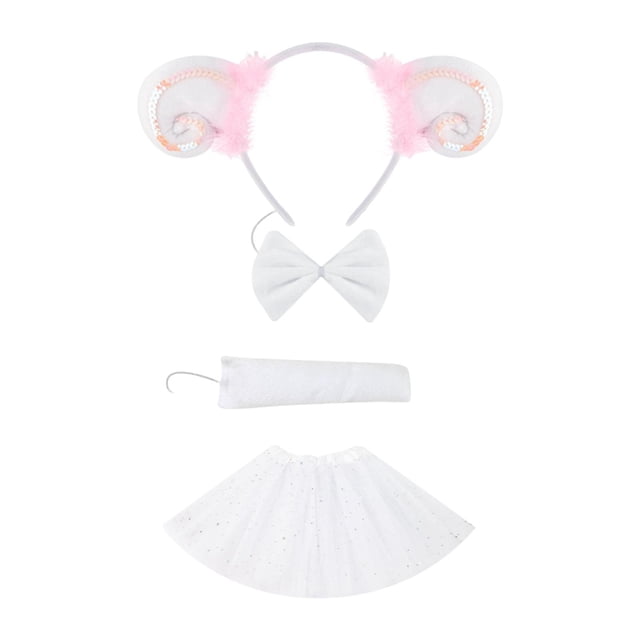 Conjunto de disfraz de cordero con pajarita para cumpleaños, Halloween, fiesta de anime, festividades, juego de roles blanco rosa