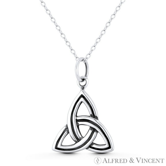 Trinity-Knot / Triquetra Celtic Charm 27x18mm (1.1x0.7in) Pendant & Chain Necklace in Oxidized .925 Sterling Silver