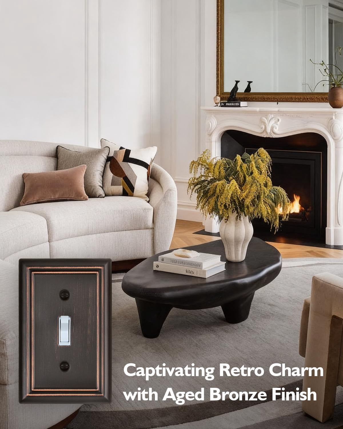 Metal Wall Plates, Decorative Switch Plates and Outlet Covers (Aged Bronze/1 Toggle 4 Pack)