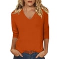 thumbnail image 2 of Lixiuxyad Women Basic Tee Women's Casual Loose Neck Printed Three Quarter Sleeve Tops Soft Comfortable Blouse Tee Shirt For Daily Wear Spring Summer Fashion,Orange, 2 of 5