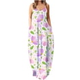 thumbnail image 2 of Lenago Robe Maxi Grande Taille pour Femmes Mode Taille Mi-Haute Col en V Sans Manches Rayée Imprimé Floral Robe Longue de Plage Été en Solde, 2 of 5