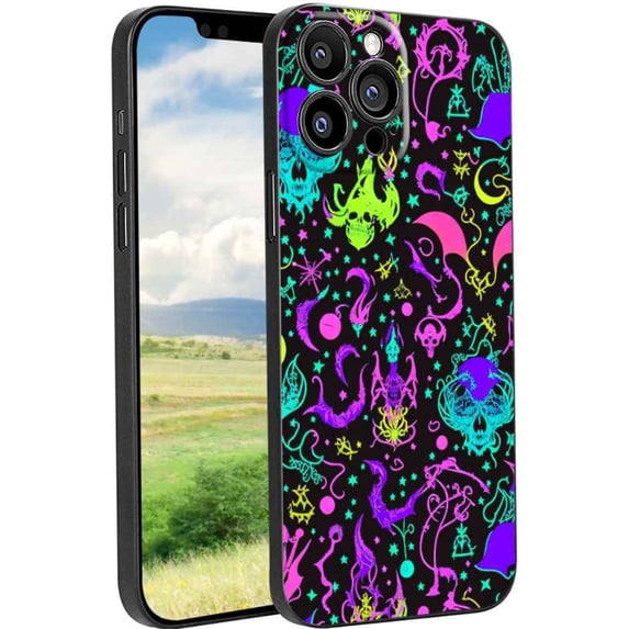 Horror-Black-Witchy-Neon-Skulls-4 Phone Case, Degined for iPhone 13 Pro Case Men Women, Flexible Silicone Shockproof Case for iPhone 13 Pro
