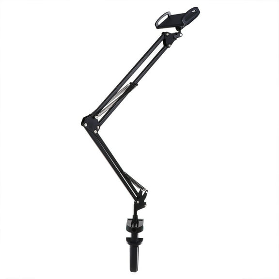 HEANUJJ Universal Phone Stand with Articulating Arm and Clip Holder, Black, Adjustable Mount for Smartphones
