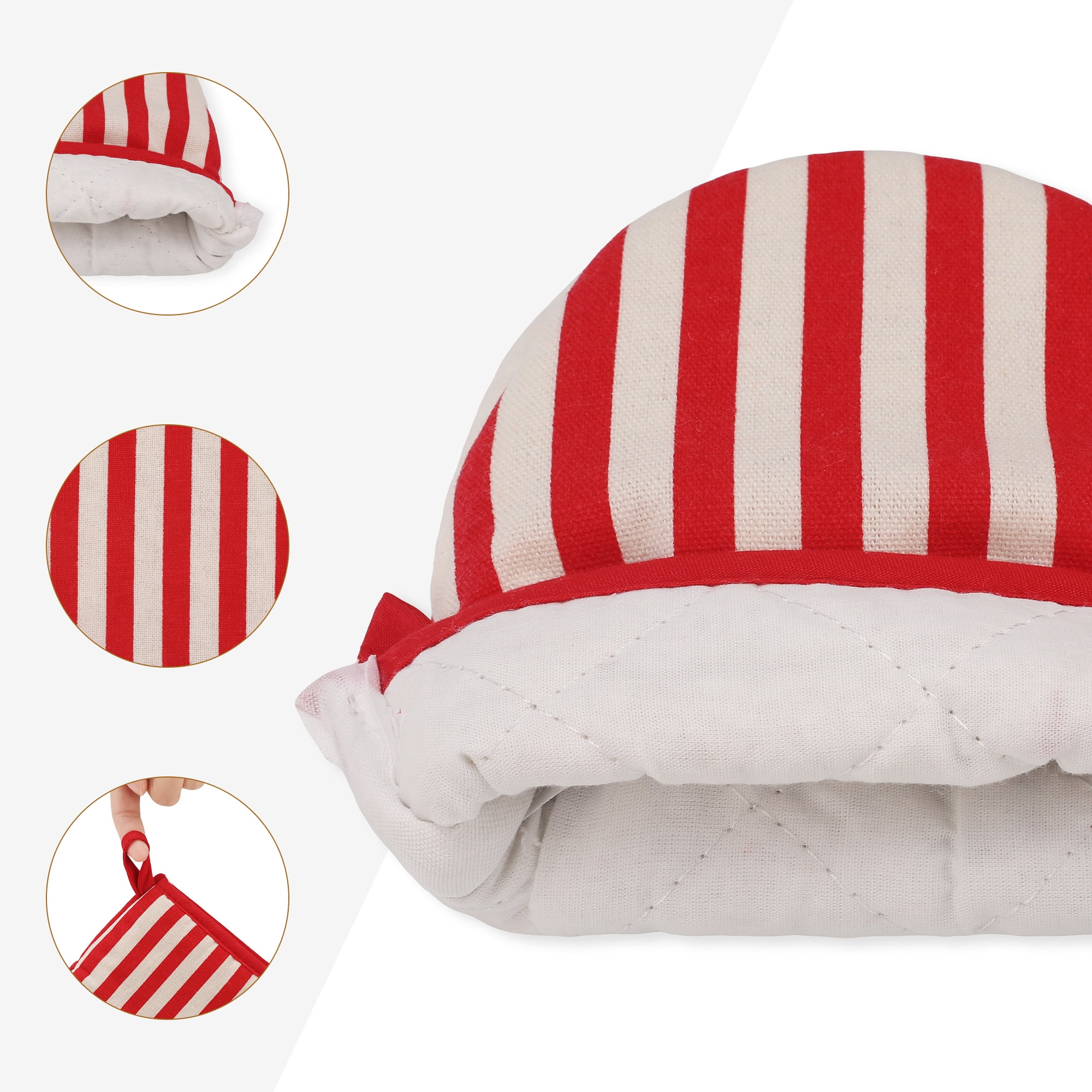 Unique Bargains Oven Mitts Heat Resistant Cooking Gloves Red Stripes 7.1x5.5inch