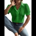 thumbnail image 1 of Blusa de Corta con Cuello Abotonado para Mujer, con Bordado de Ojales Verde S, 1 of 7