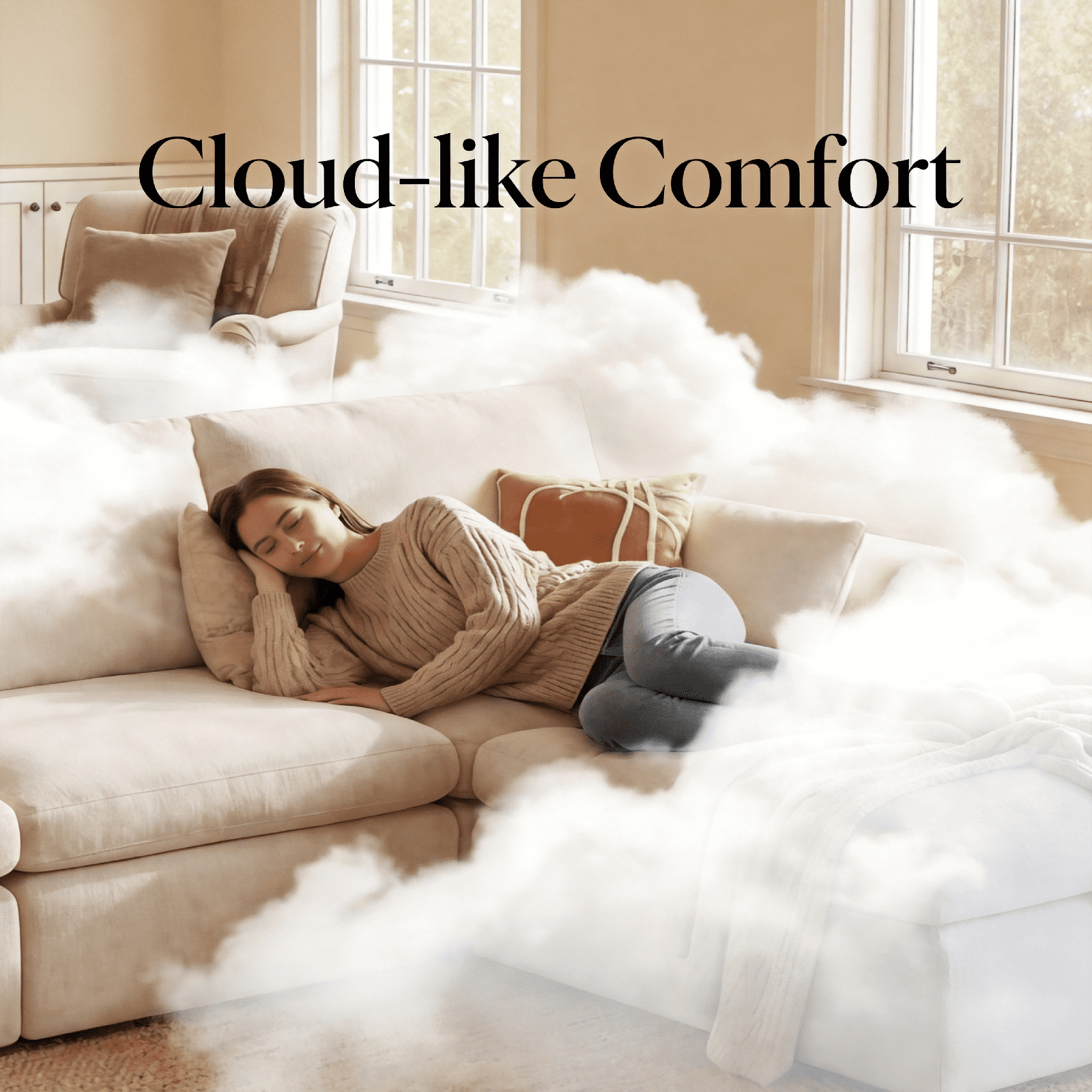 Cubente 108" Cloud Sectional Couch, Boneless Couch, L Shaped Couch with Ottoman, Chenille Modular Sofa for Living Room