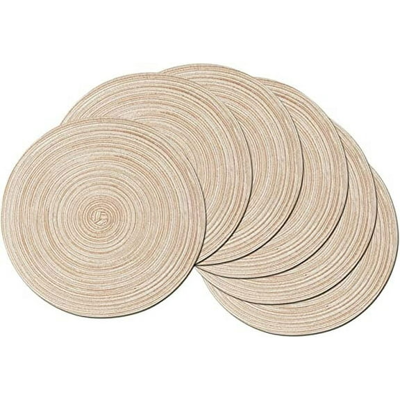 Nvzi Round Braided Placemats Set of 6 Washable Round Placemats for Kitchen Table 15 inch Round Table Mats (Beige, 6)