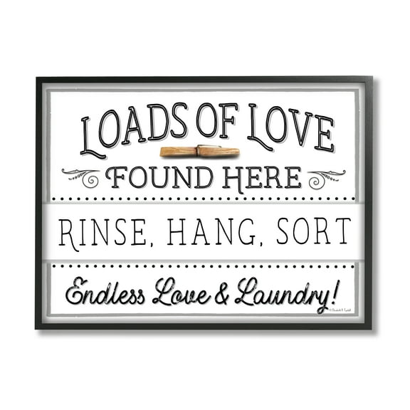 Stupell Industries Loads of Love Laundry Typography Painting Black Framed Art Print Wall Art, 14 x 11