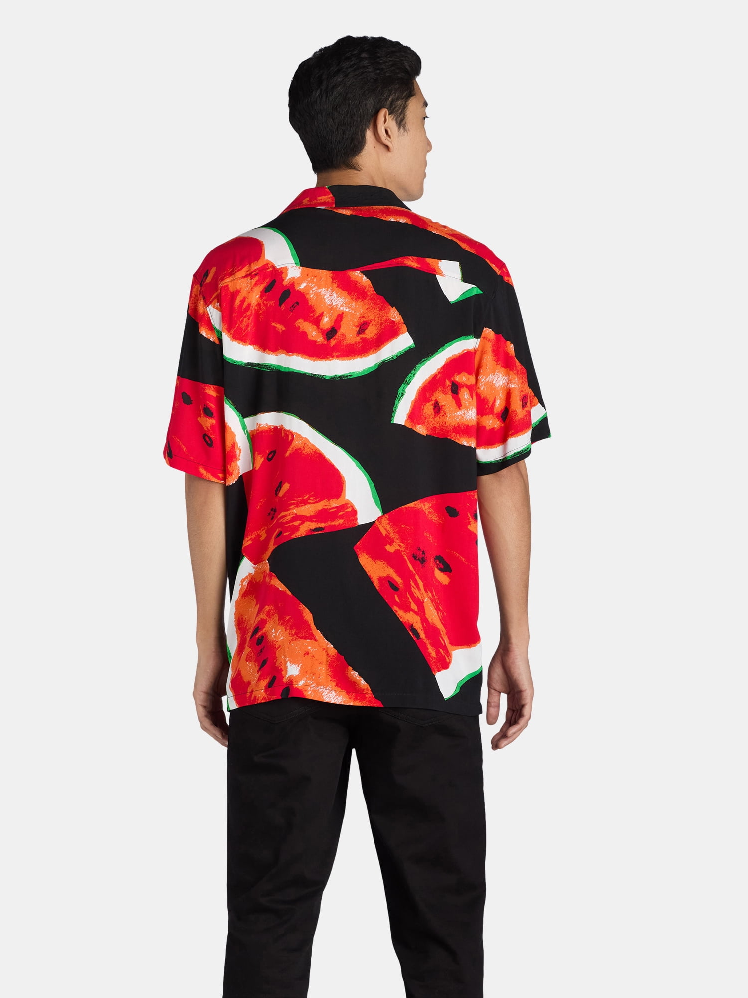 No Boundaries Men's Print Button Up Shirt with Short Sleeves, Sizes XS-3XL
