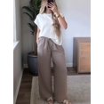 thumbnail image 6 of Women's High Waisted Drawstring Pockets Wide Leg Pants Woman Plaid Trousers for Casual Summer HOT Coffee S, 6 of 10