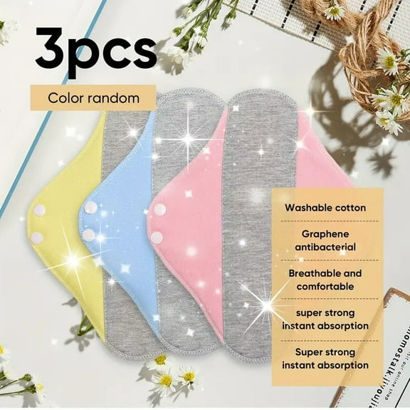 Pack Of 3 Reusable Washable Sanitary Pads for Women – Waterproof & Leak-Proof Adult Cloth Menstrual Pads