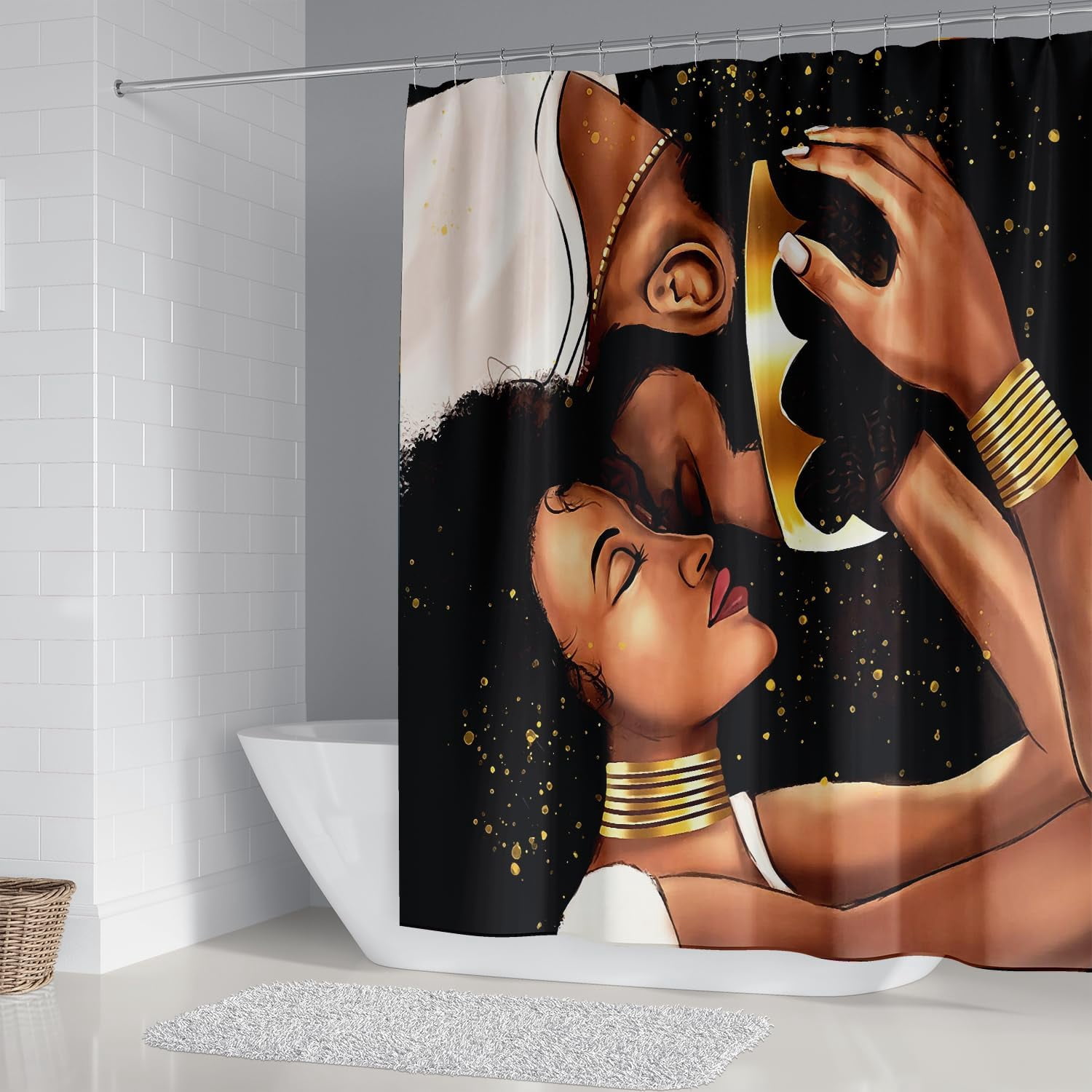 4PCS African King and Queen Shower Curtain Sets with Rugs African American Couple Bathroom Sets with Waterproof Bath Curtains I Choose You Shower Curtains with 12 Hooks Bath Mat 71x71inch