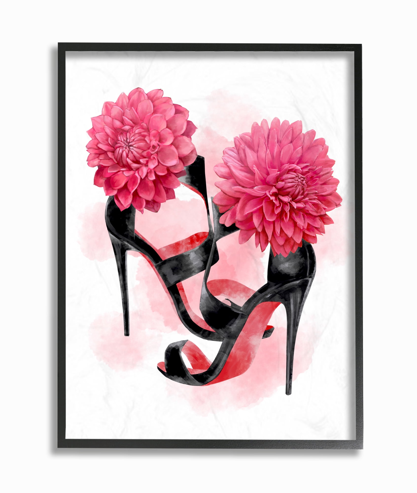 Stupell Industries Pink High Heel Glam Fashion Flower Painting Framed ...