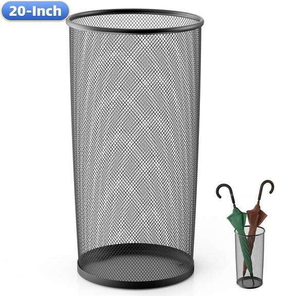 DUNCHATY Metal Round Umbrella Stand Rack, 10x20 Inch Free Standing Umbrella Holder Bin, Canes Walking Sticks Holder for Entryway, Wrapping Paper, Home, Office, Black