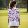 thumbnail image 5 of Uorisanigo Purple Butterfly Women's 3/4 Sleeve Golf Top with Zipper Comfortable Breathable Women's Dry-Fit Golf Polo Shirts Casual Soft Polyester Spandex Fabric Workout Tops Size L, 5 of 7