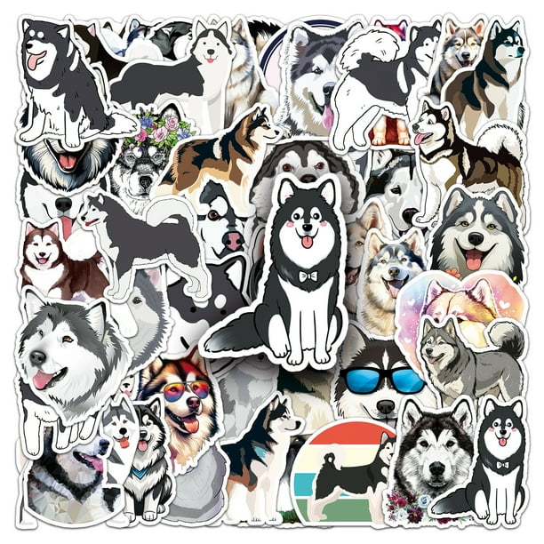 Paquete de pegatinas con forma de perro Malamute de Alaska, 50 unidades, dibujos animados, impermeab
