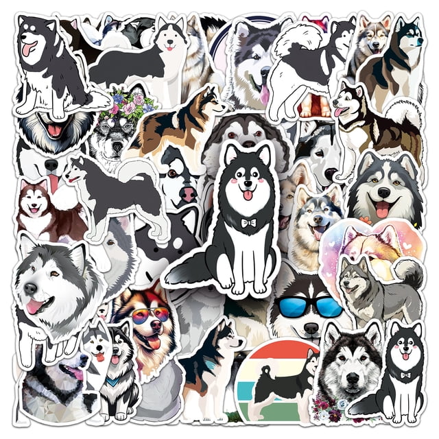 Paquete de pegatinas con forma de perro Malamute de Alaska, 50 unidades, dibujos animados, impermeab