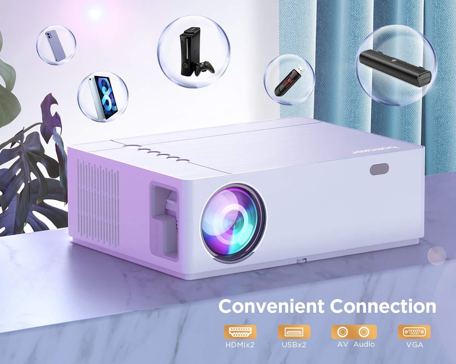 Bomaker Movie Projector, Native 1080P Video Projector with 200 Bomaker Movie Projector, Native 1080P Video Projector with 200
