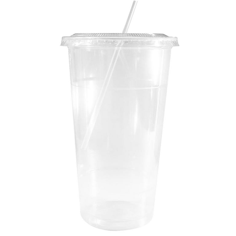 Large Clear Plastic Disposable Cups with Lids & Straws 25 count - 32 oz  (ounces) Clear PET Cup for Cold Smoothie, Iced Coffee, Boba, Bubble Tea