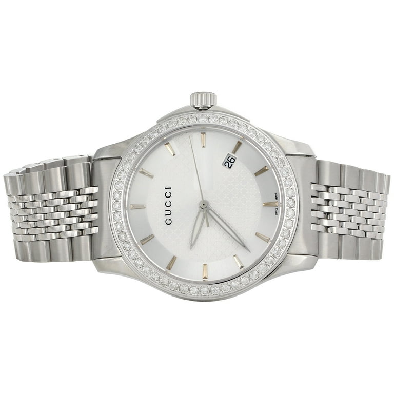 Gucci Ya126401 Genuine Diamond Watch Silver Dial G Timeless 38mm