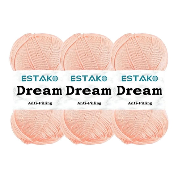 Estako Dream, (3 Skeins Pack) 100% Microfiber Acrylic Yarn, Soft, Super Fino/Fingering Weight (1) for Crochet and Knitting (3 x 3.5 Oz) / (3 x 382 Yrds) ( 72039 - Salmon )