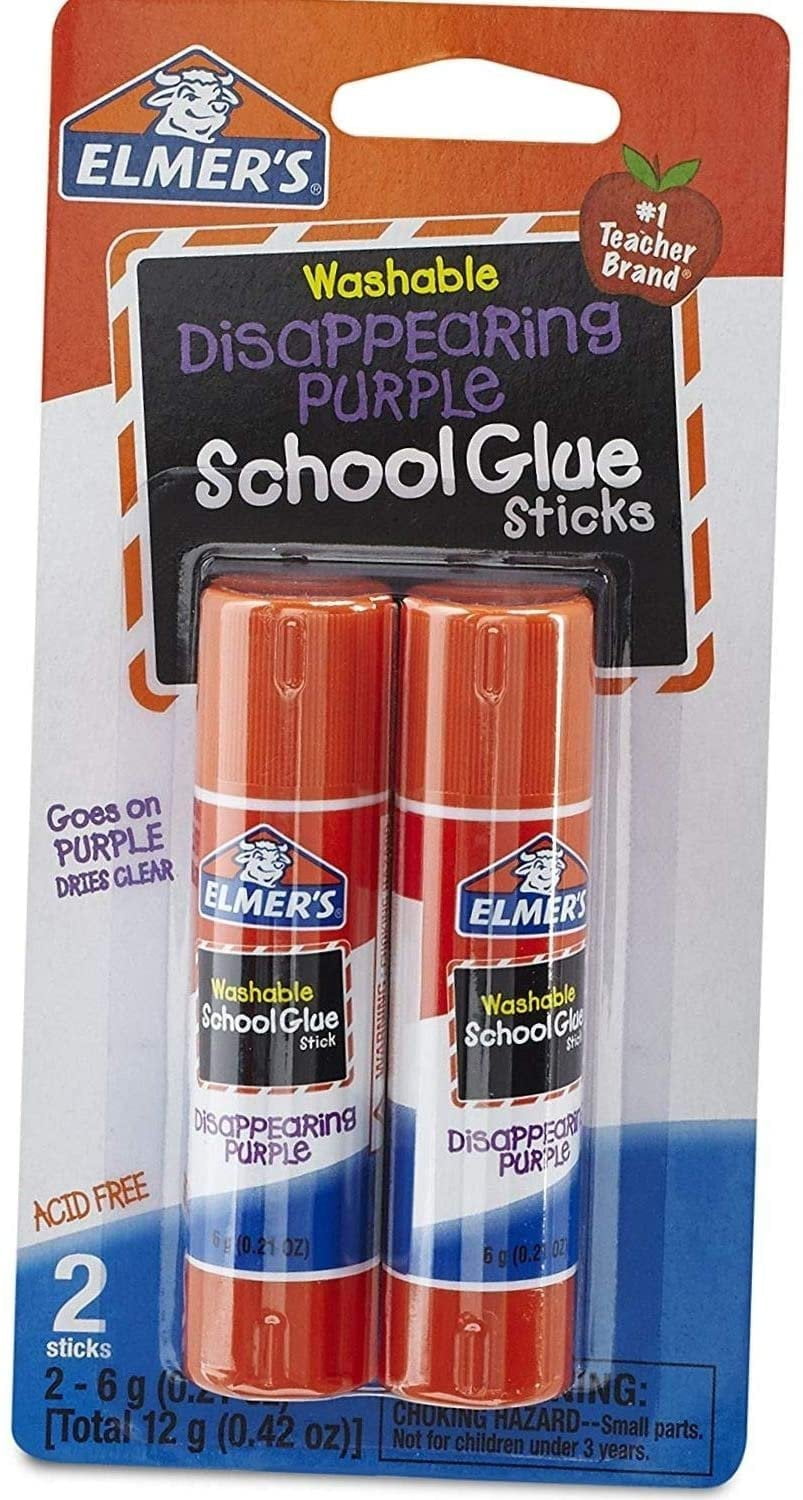 Elmer's Disappearing Purple School Glue Sticks, 0.21 oz, Pack of 2 E522 New Version