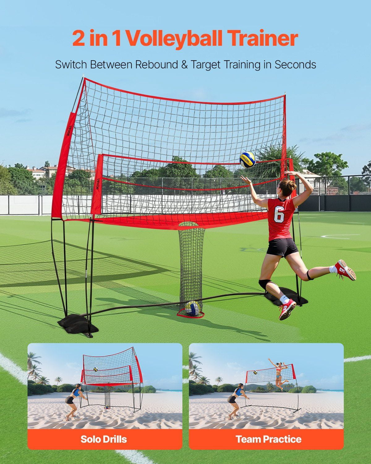 Volleyball Training Net System Adjustable Practice Equipment Indoor Outdoor