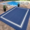 thumbnail image 2 of Gavee 8'x10' Waterproof Outdoor Rug, Reversible Patio Area Rug Indoor Outdoor Carpet, Plastic Modern Geometric Carpet for RV Camping Deck Balcony Porch Picnic, Dark Blue and White, 2 of 8