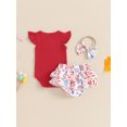 thumbnail image 6 of Raccmtaty Baby Girls 4th of July Sets Flying Sleeve Romper Stars Stripe/Firework Balloon Print Shorts Headband Sets, 6 of 8