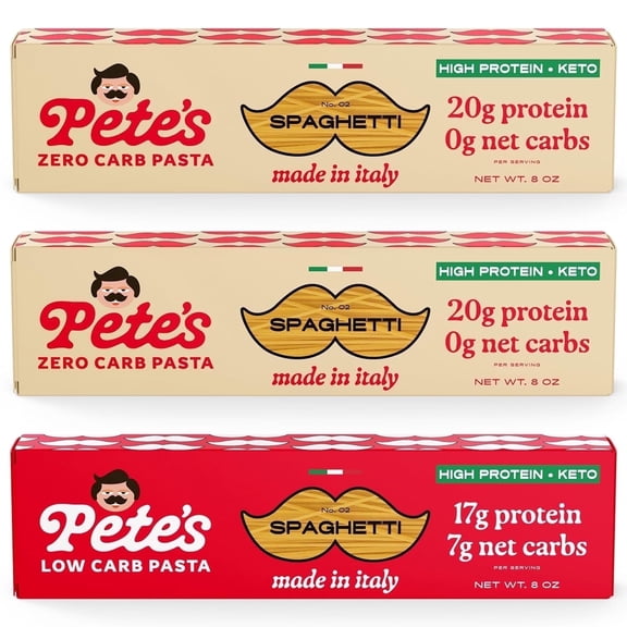 Pete's Pasta Spaghetti - 7g Low Carb and No Carb, High Protein - Authentic Italian Keto Wheat Pasta - 3 Pack, 8oz.