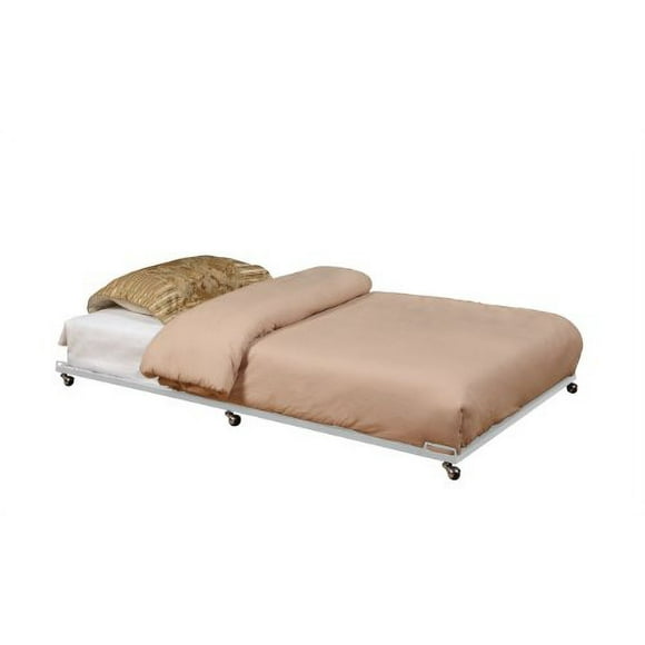 Kings Brand Twin Size Cream White Metal Roll Out Trundle Bed Frame for DayBed