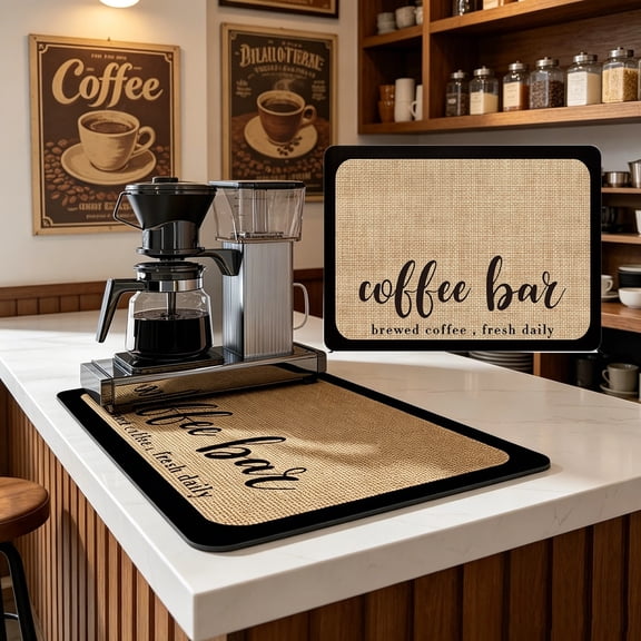 RYLZX 15.7x20in Coffee Mat, Coffee Bar Mat, Coffee Maker Mat for Countertops, Coffee Machine Mat, Absorbent Dish Drying Mat, Non-Slip Rubber Backed, for Kitchen Coffee Bar Accessories