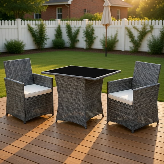 Topcobe 3 Pieces Patio Rattan Furniture Set with Cushioned Armrest Sofa, Outdoor Patio Furniture for Balcony Garden Backyard-White