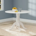thumbnail image 2 of 5-PC - 42" Round Double Drop-Leaf Dining Table + Slat Back Dining Chairs Dining Set in White, 2 of 10