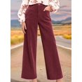 thumbnail image 4 of Women'S Corduroy Wide Leg Pants with Patch Pockets Casual Slim Fit Elastic Waist Trousers Wine Red XXL, 4 of 8