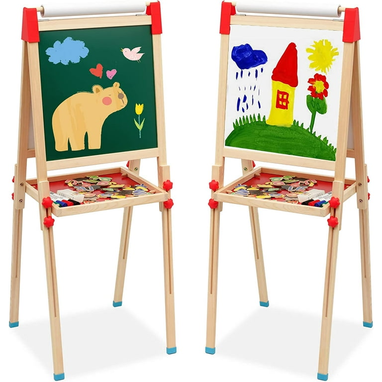 Kids Easel Wooden Art Easel Adjustable Standing Easel Double-Sided Drawing