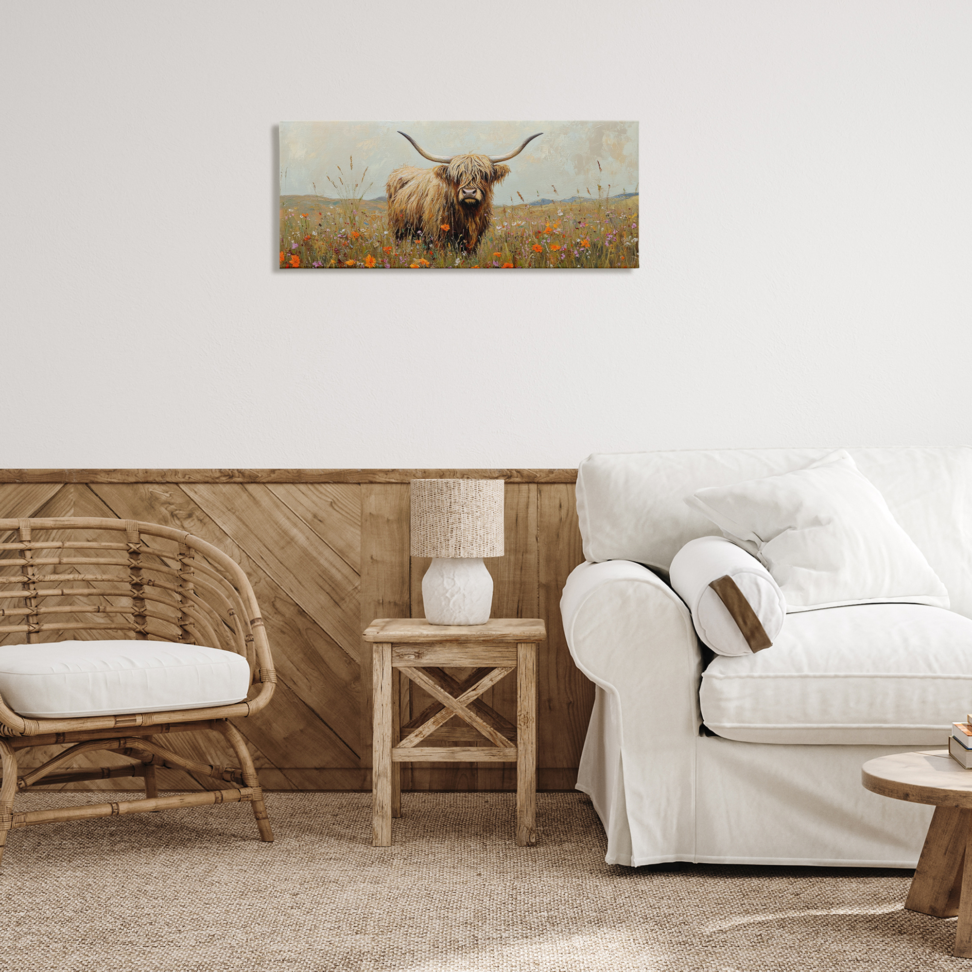 Stupell Industries Longhorn And Wildflowers Canvas Wall Art design by Petal Prints Design, 13 x 30