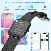 OWNTECH 1.83 Smart Watch, Bluetooth Answer/Make Calls/Message Reminder, 120+ Sports Modes, IP67 Waterproof Fitness Watches for Android and iPhone,Black