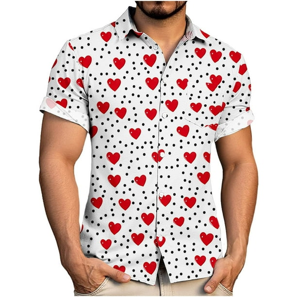 Blusa y camisa de manga corta con cuello vuelto para hombre, blusa informal de moda con cuello vuelto, blusa estampada de manga corta con botones, blusa de poliéster para hombre