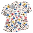 thumbnail image 2 of Delconic Womens Floral Print Scrub Top V Neck Short Sleeve Nurse Uniform Tunic with Pockets Side Slit Workwear Medical Top White L, 2 of 6