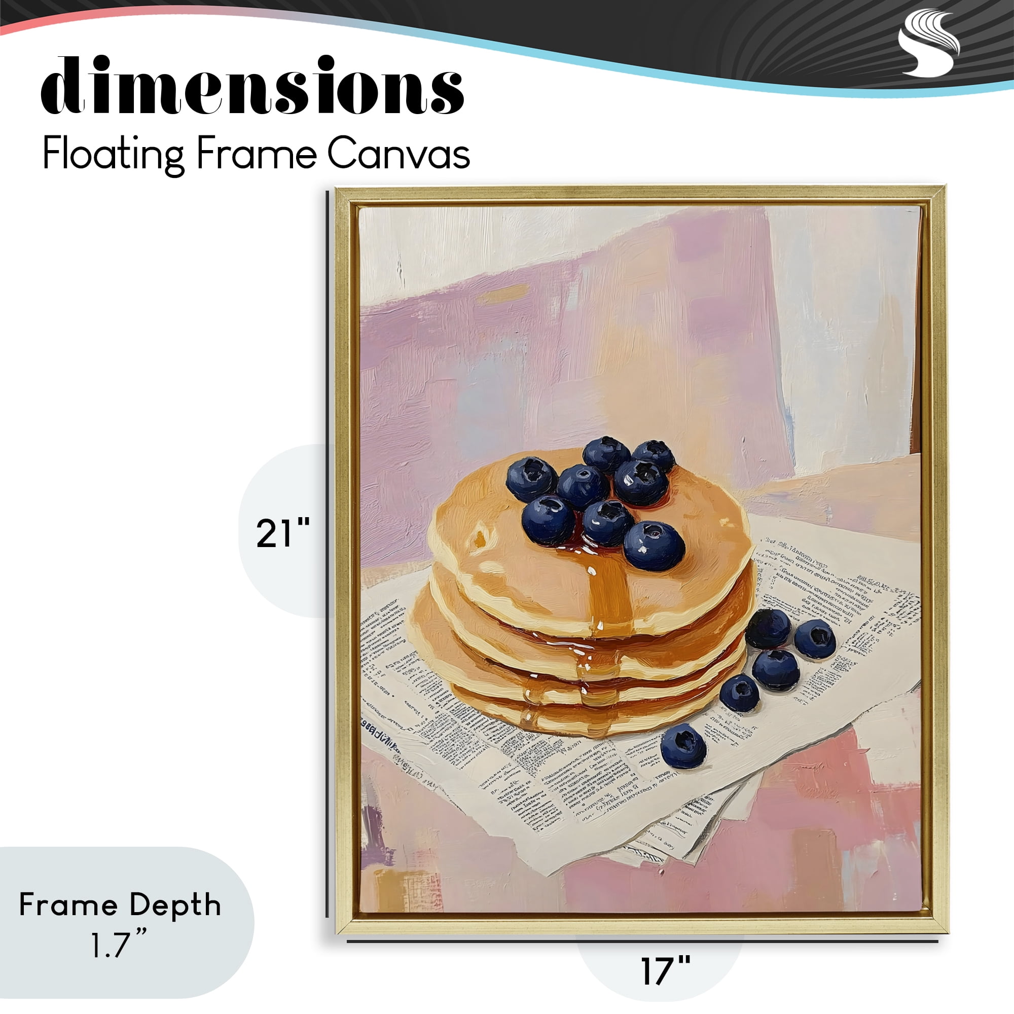 Stupell Industries Blueberry Pancakes with Syrup Gold Framed Floater Canvas Wall Art, design by The Prints Vibe