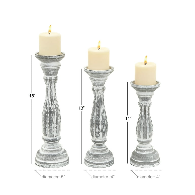 DecMode Traditional Wood Candle Holder, Set of 3 24, 21, 17H