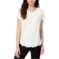 thumbnail image 1 of maison Jules Womens SS Ruffled Hem Basic T-Shirt, Off-White, Medium, 1 of 1