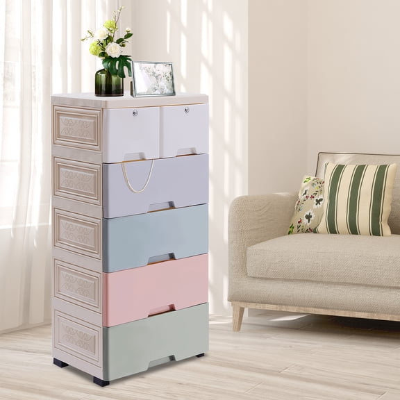 6-Drawer Vertical Storage Cabinet - Durable PP Organizer with Lockable Drawers, Perfect for Clothes, Toys, and Home Clutter